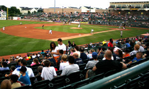 baseball diamond with people sitting in stands