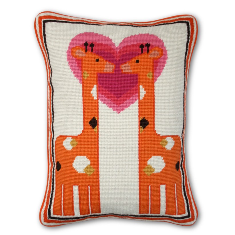 Jonathan Adler Kissing Giraffe Needlepoint Throw Pillow