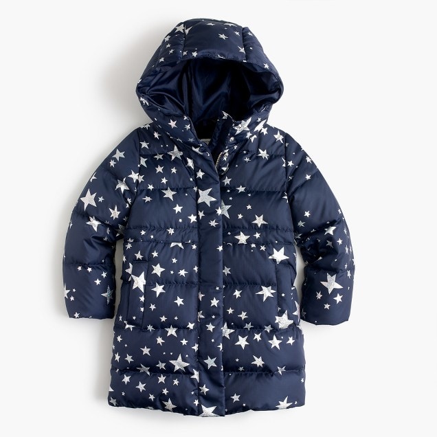 J.Crew Girls' Tie-Waist Puffer Jacket in Stars