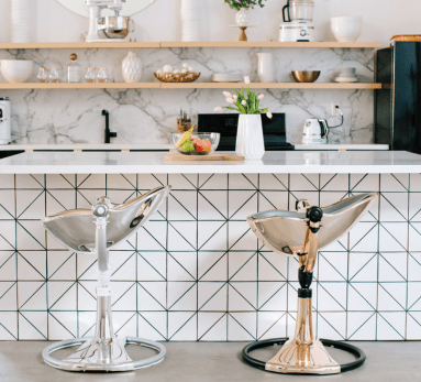 gold high chairs in kitchen