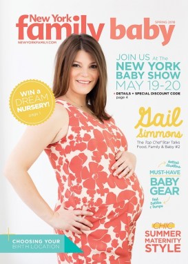 Gail Simmons on the cover of the spring 2018 issue of New York Family Baby