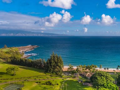 aerial shot of maui and the beach