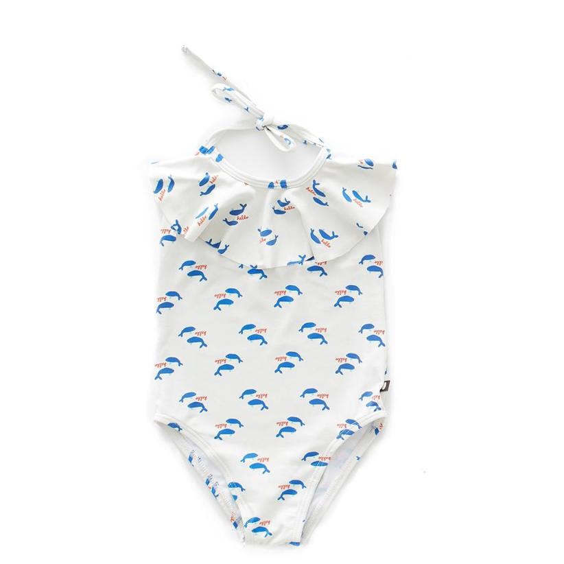 Oeuf Halter Bathing Suit-White/Whales