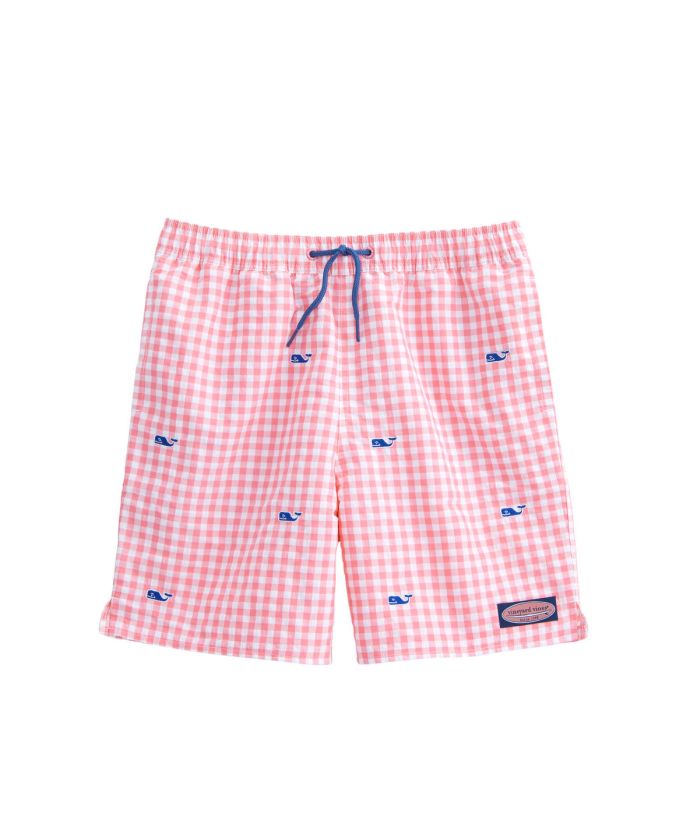 Vineyard Vines Boys Micro Gingham Whale Embroidered Chappy Trunks