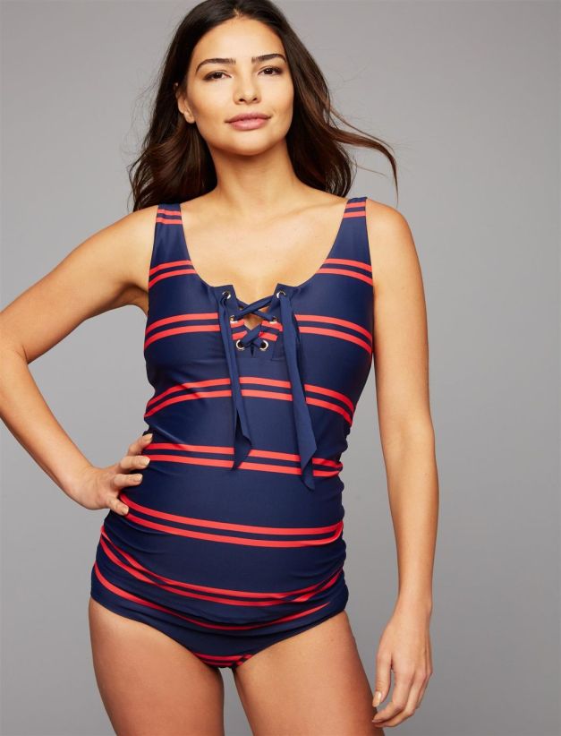 Destination Maternity Striped Maternity Swim Top