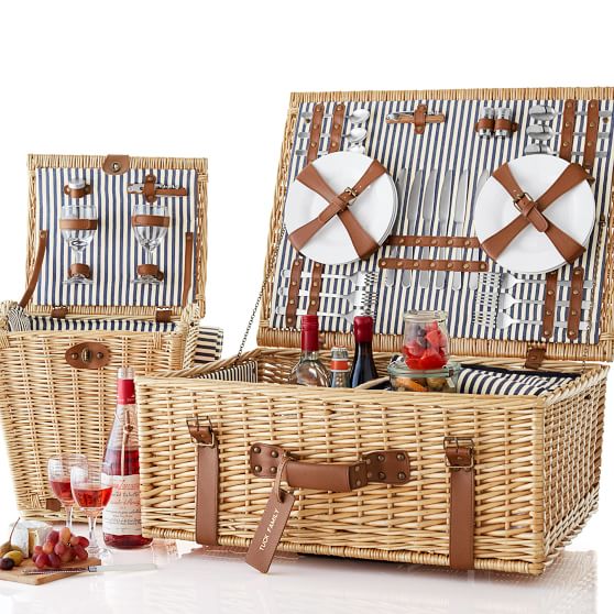 Mark & Graham Rolling Wicker Picnic Basket, Set for 6