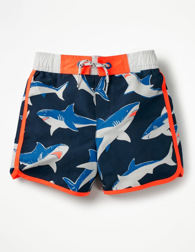 Boden School Navy Sharks Surf Shorts 