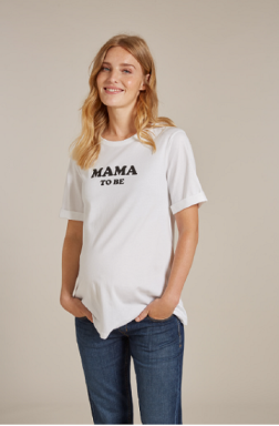 pregnant woman in white graphic tee