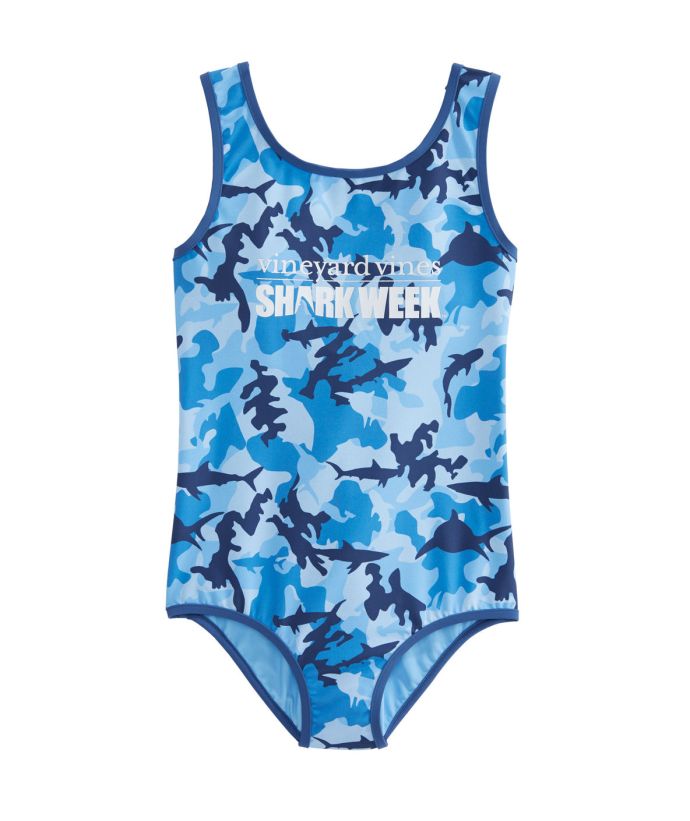 Vineyard Vines Girls Shark Week Shark Camo One Piece