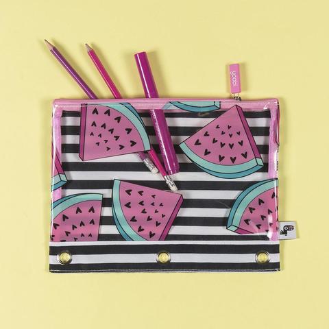 Yoobi Binder Zip Case - Watermelon B&W Stripe