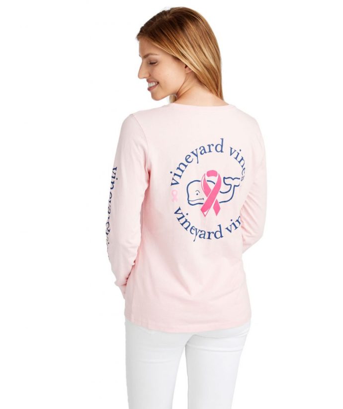 Vineyard Vines Women's Long-Sleeve Breast Cancer Awareness Ribbon Whale Pocket Tee