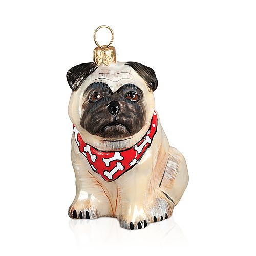 Joy to the World Pug Fawn with Bandana Ornament 