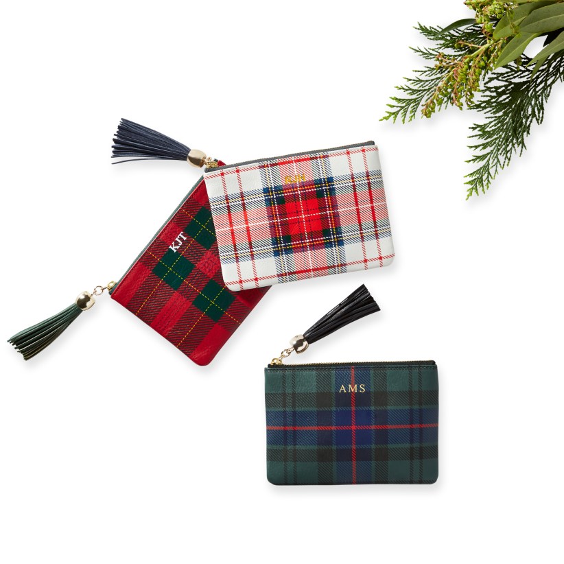 Mark & Graham Plaid Leather Zip Tassel Pouch