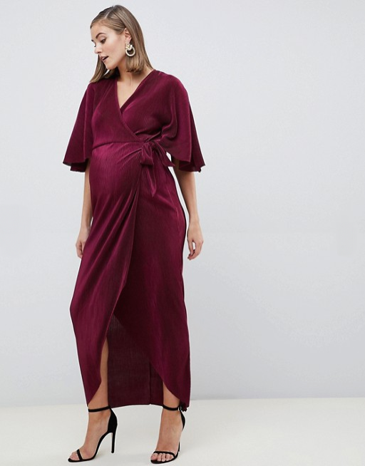 ASOS DESIGN Maternity Plisse Wrap Maxi Dress