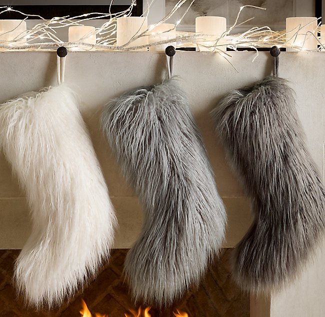 Restoration Hardware Tibetan Faux Fur Stocking