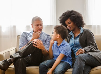 A couple having a "the talk" with their young son.