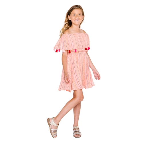 Masala Baby Girls Funfair Dress Metallic Stripe Peach