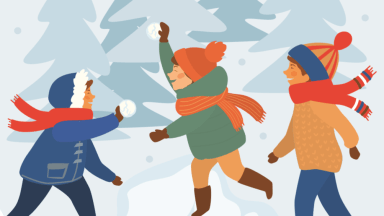 illustration of children having a snow ball fight