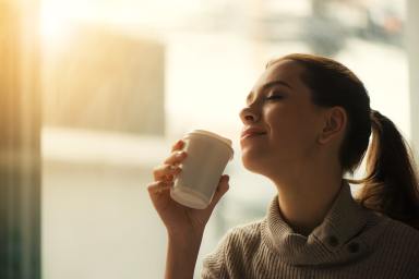 woman drinking coffee