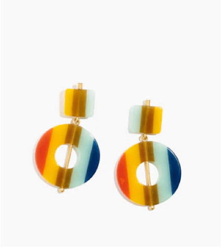 Linked Shapes Statement Earrings In Rainbow Stripe