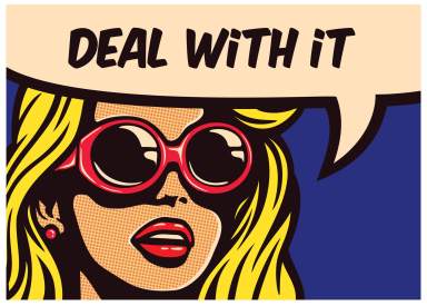 Vintage pop art comic book panel cool imperturbable indifferent girl with sunglasses with speech bubble vector illustration