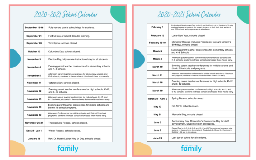 Print the 20202021 NYC School Calendar With Our Fun Printable