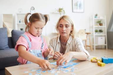 Family collecting puzzles