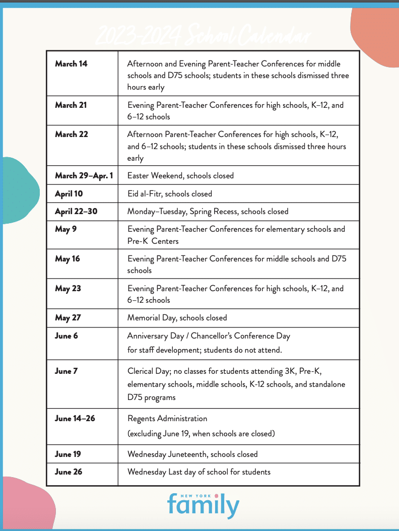 Printable NYC School Calendar for 2023-2024 is here!