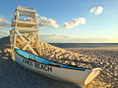 A Lifeboat and Lifeguard Chair at Jones Beach