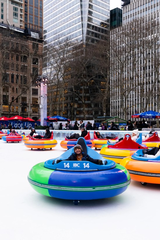 Bumper Cars on Ice at Bank of America Winter Village at Bryant Park.